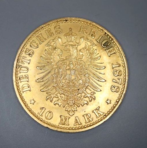 A German 1st Reich 1878 10 mark gold coin,